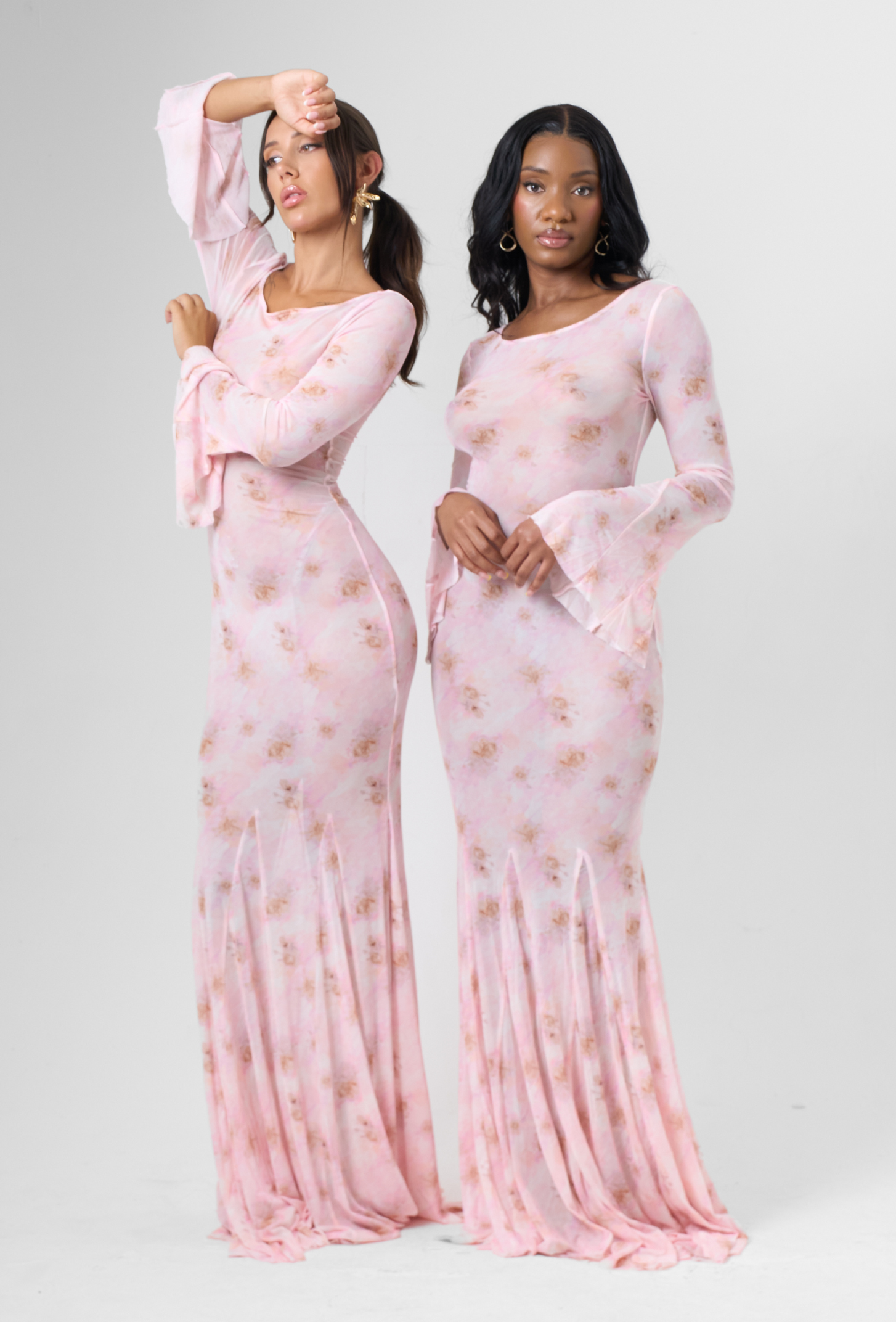 Floral Mesh Maxi Dress in Pink