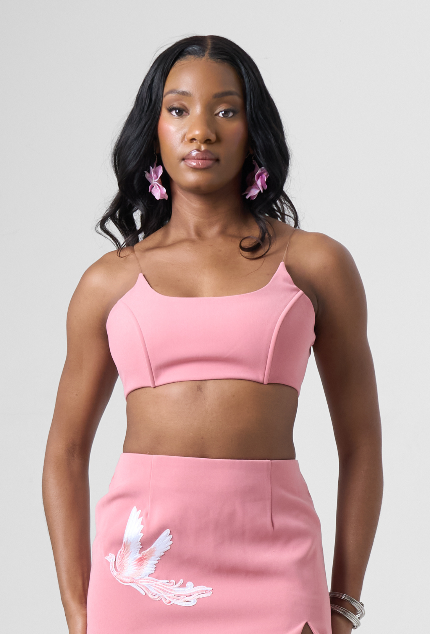 Invisible Straps Cropped Top in Pink
