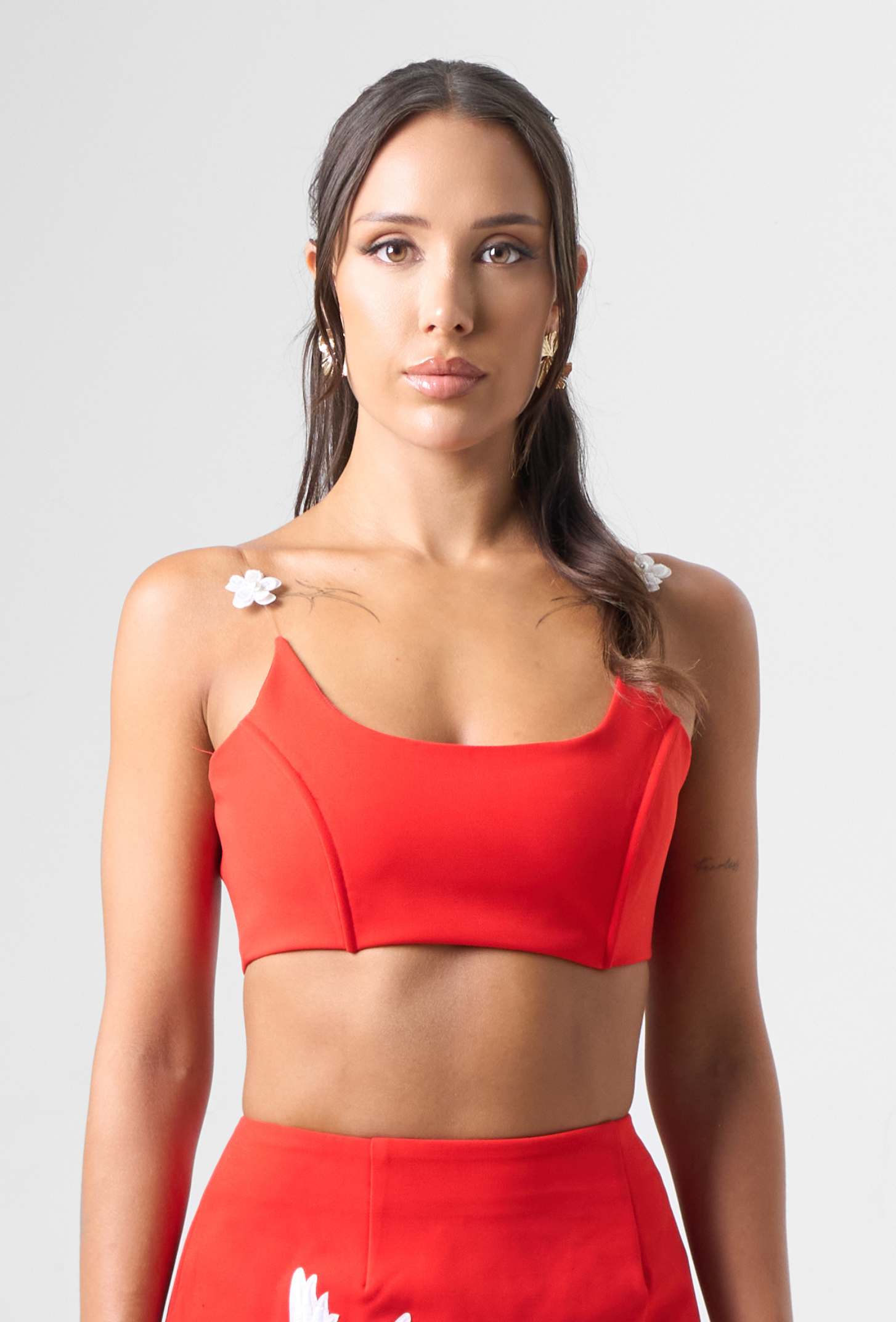 Red Crop Top with flower details