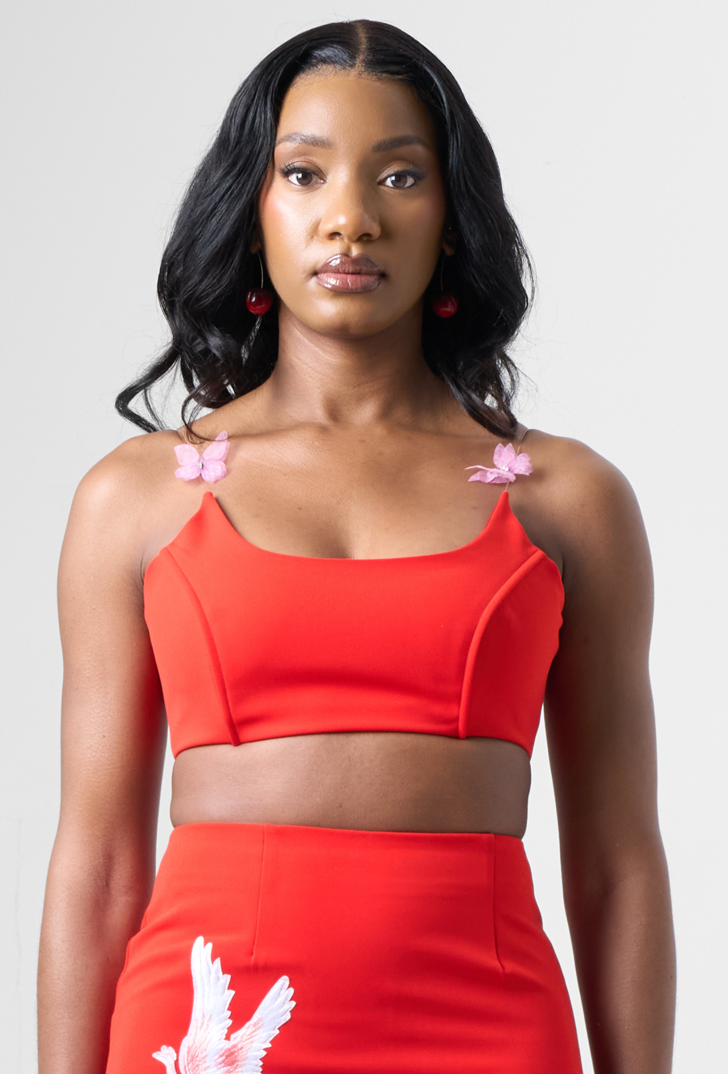 Red Crop Top with flower details