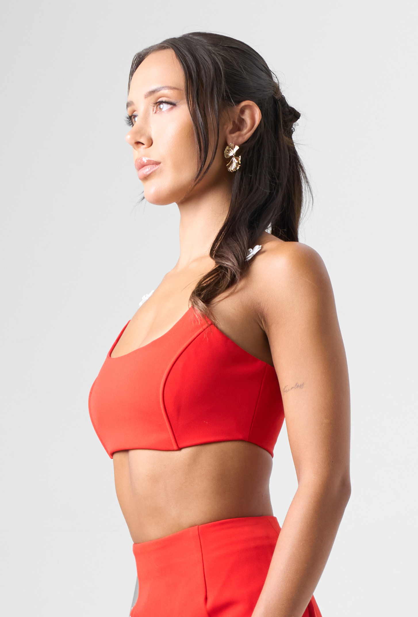 Red Crop Top with flower details