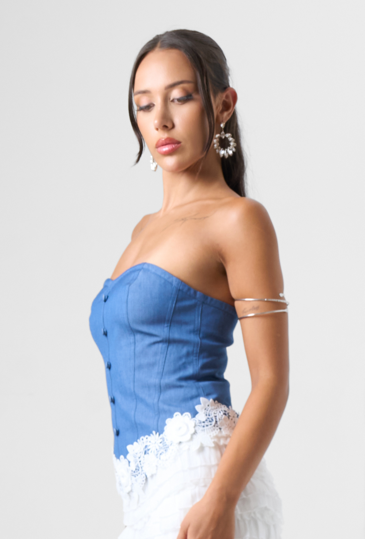 Strapless Denim Corset Top in Blue