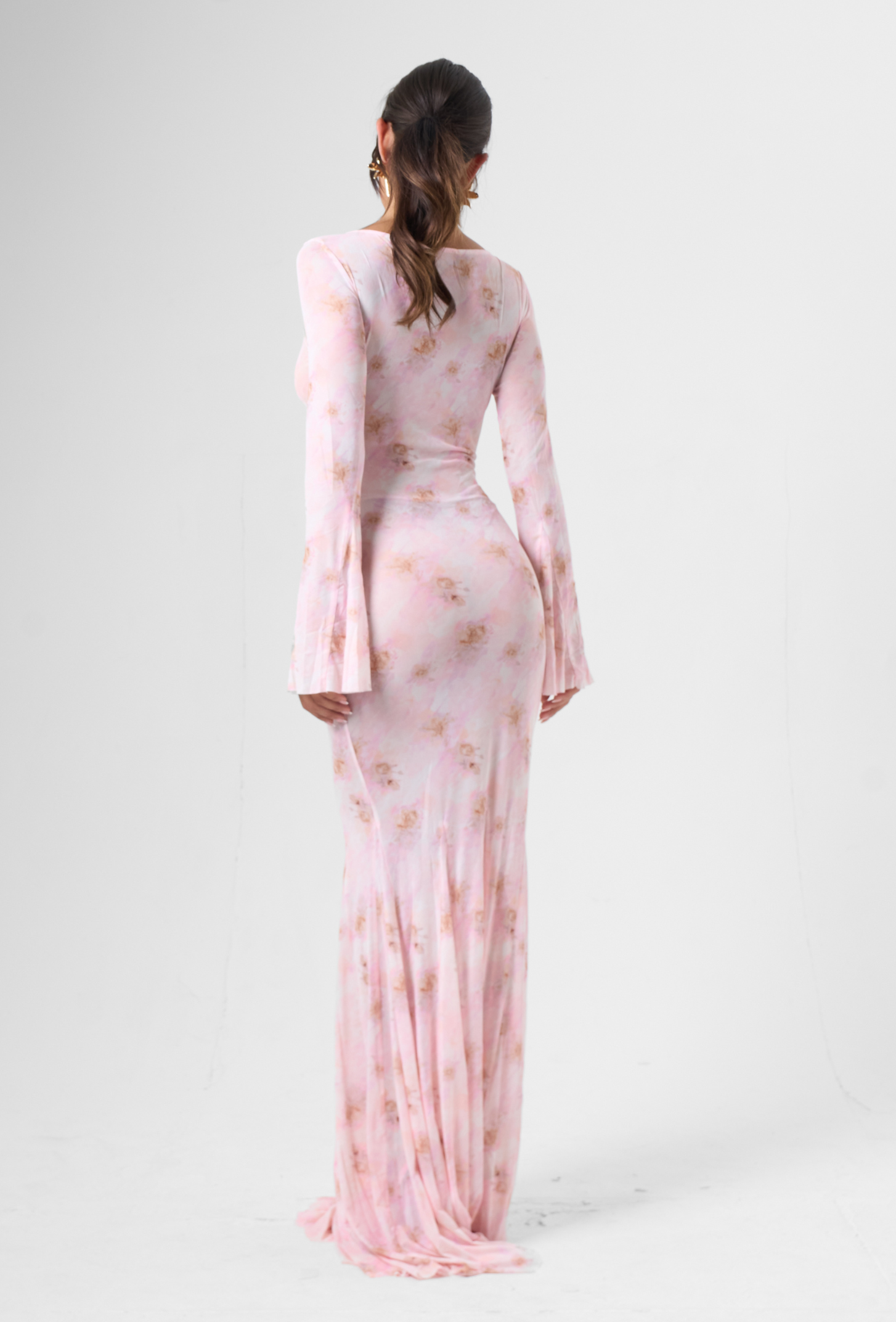 Floral Mesh Maxi Dress in Pink