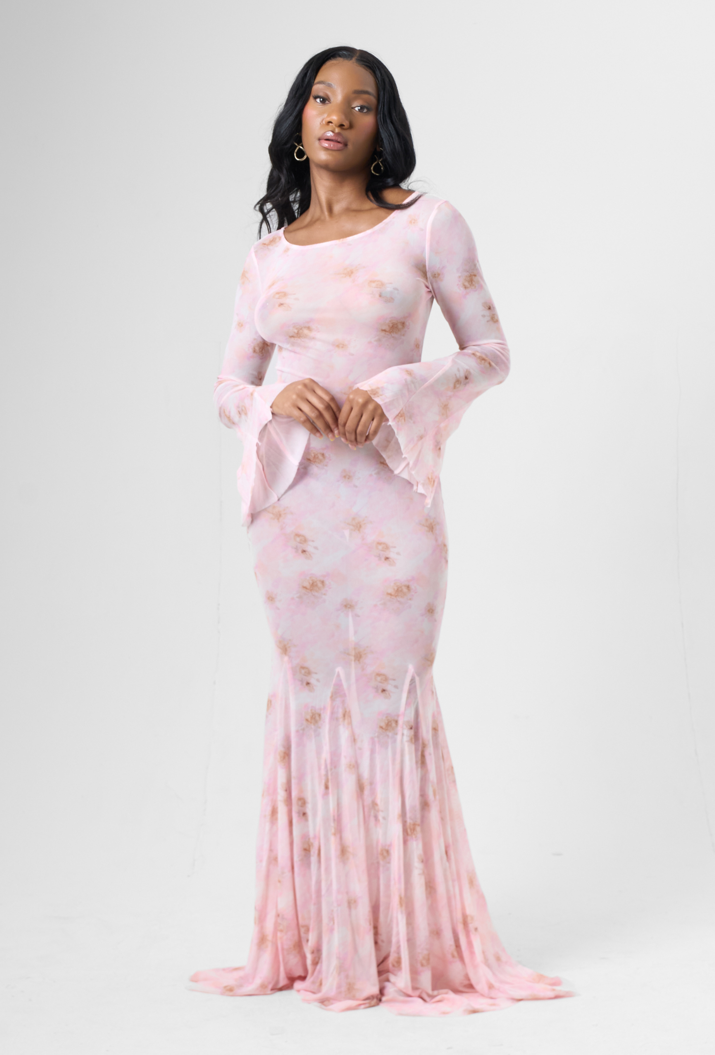 Floral Mesh Maxi Dress in Pink