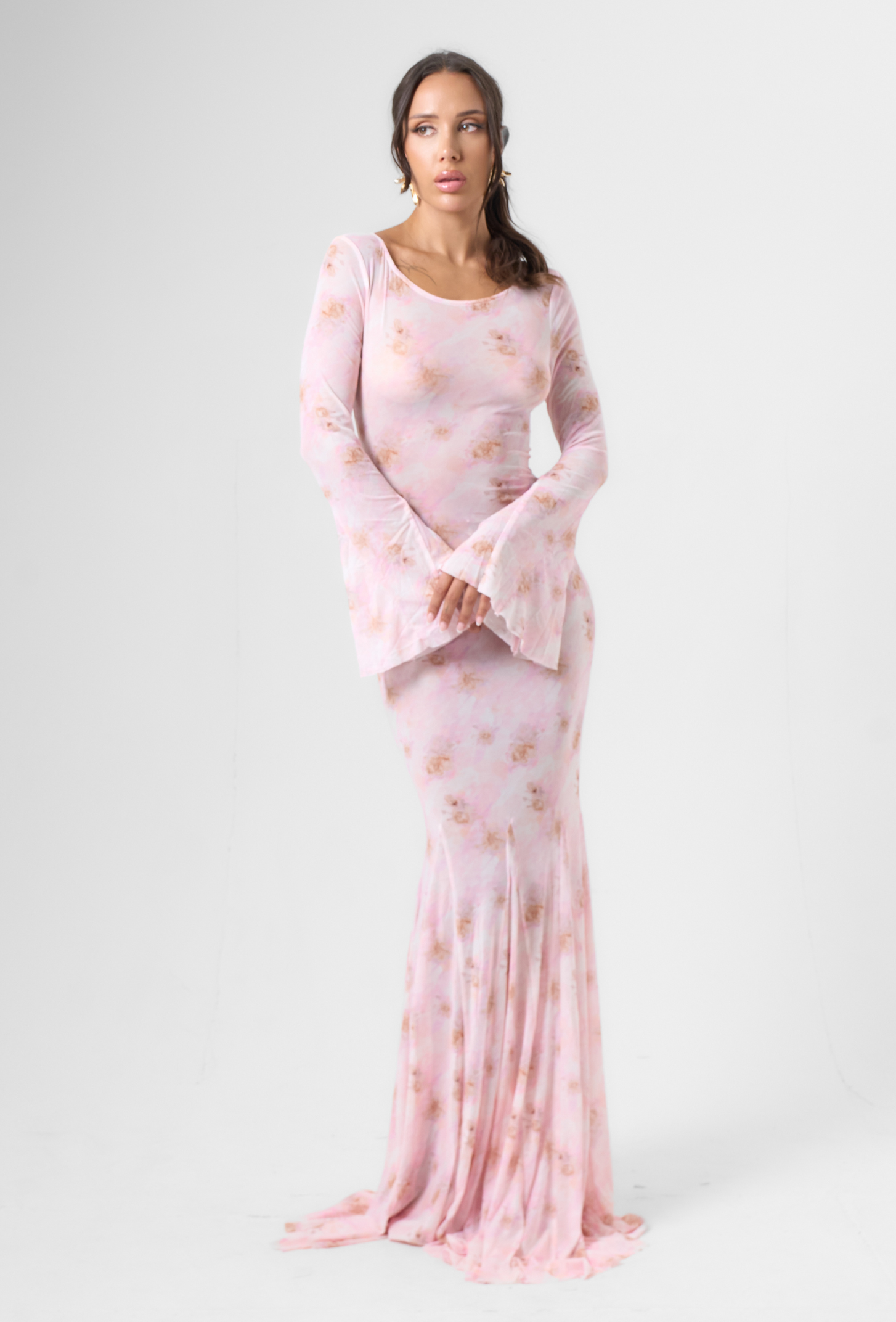 Floral Mesh Maxi Dress in Pink