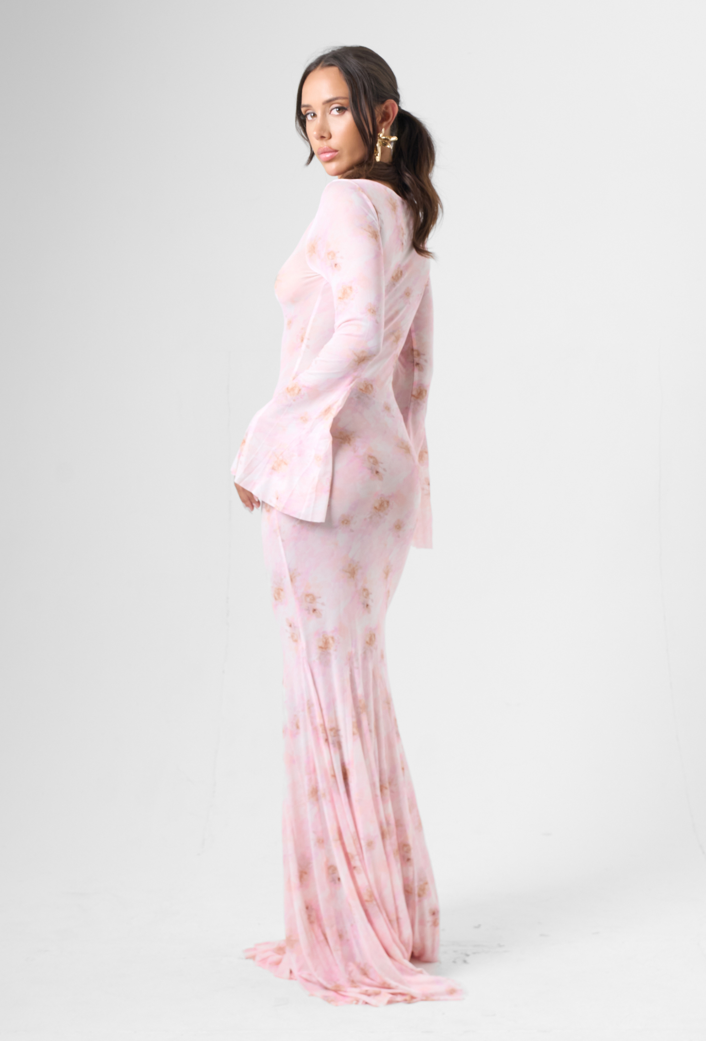 Floral Mesh Maxi Dress in Pink