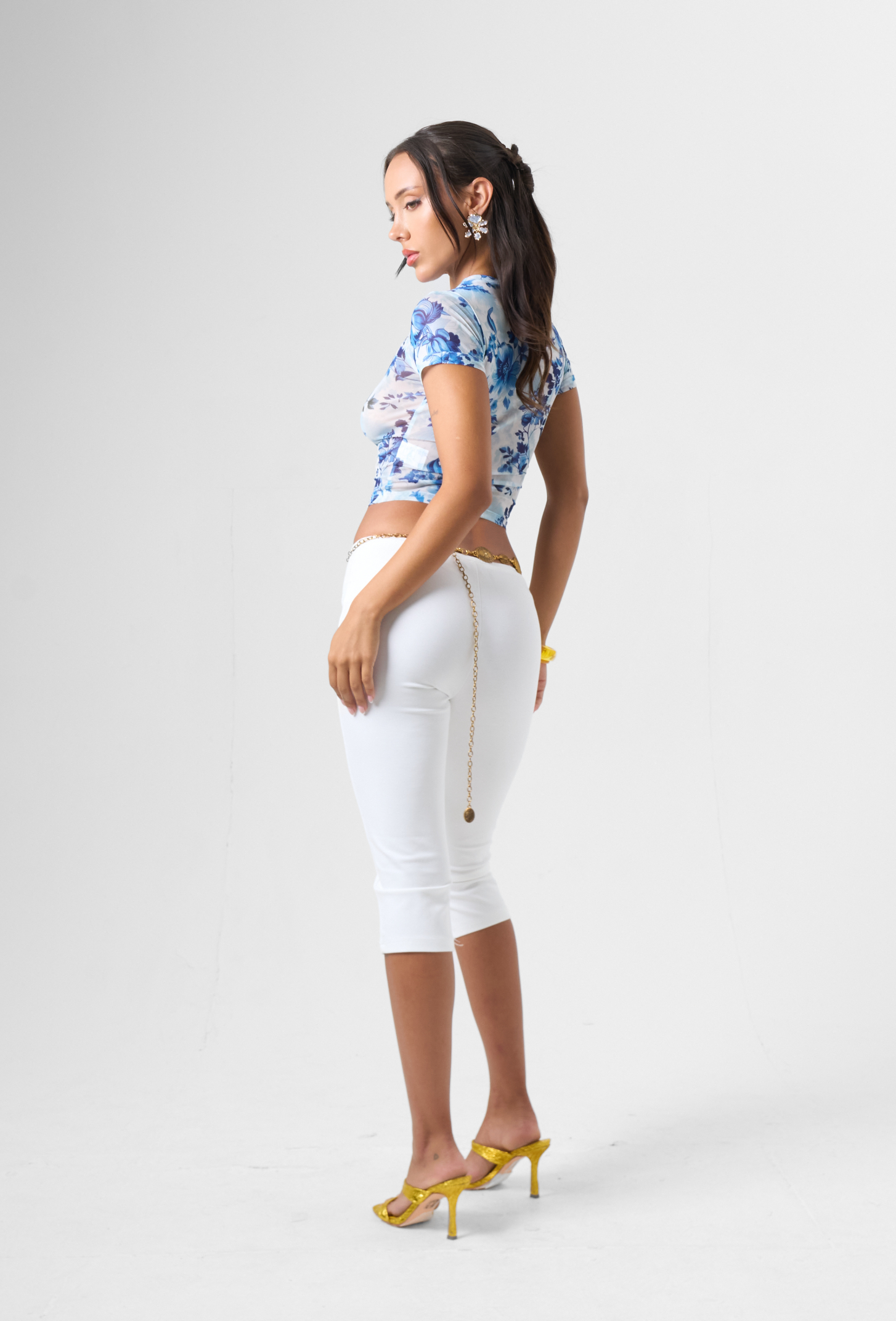 Low Waist Capri Pants White 