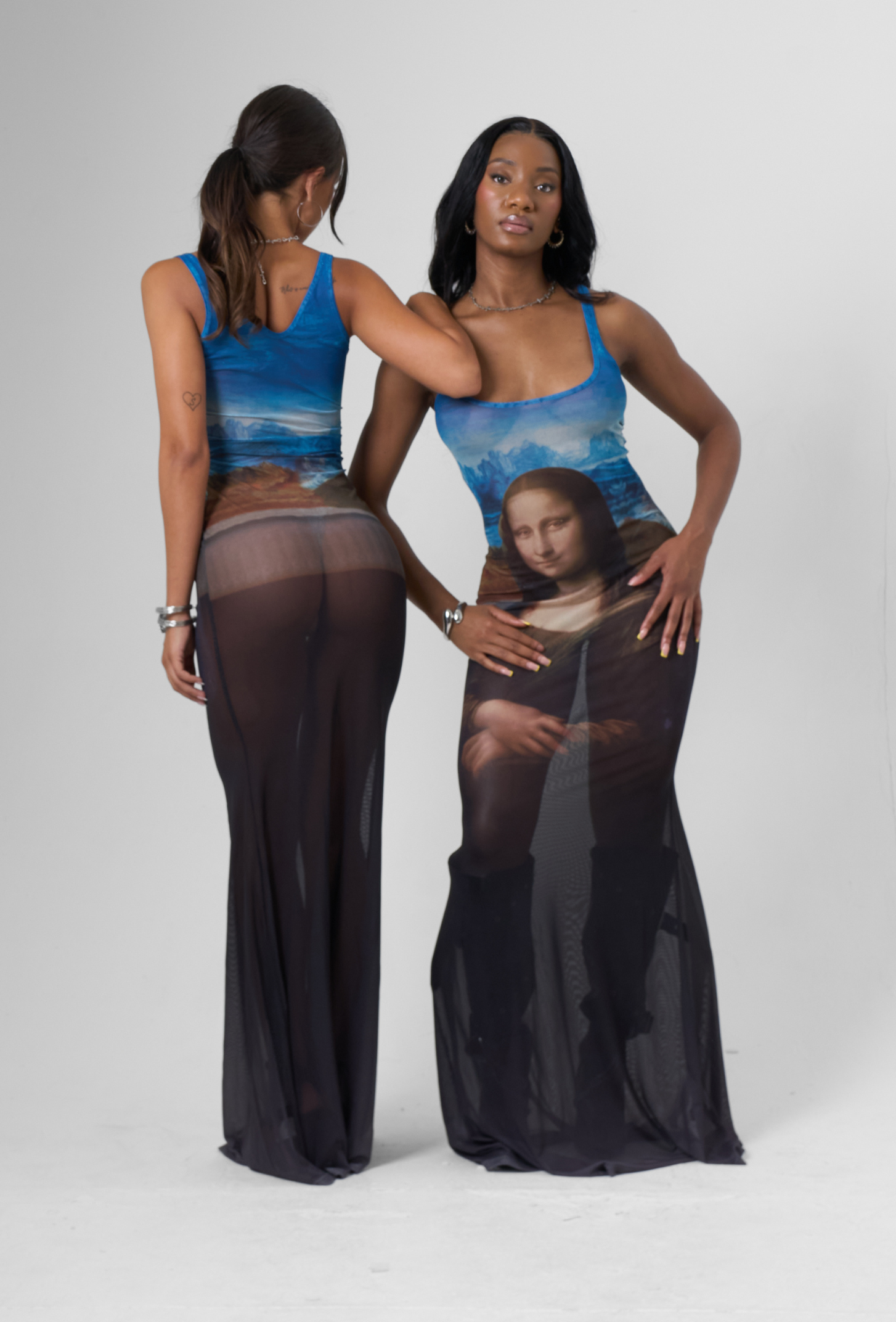 Mesh Print Maxi Dress in Blue