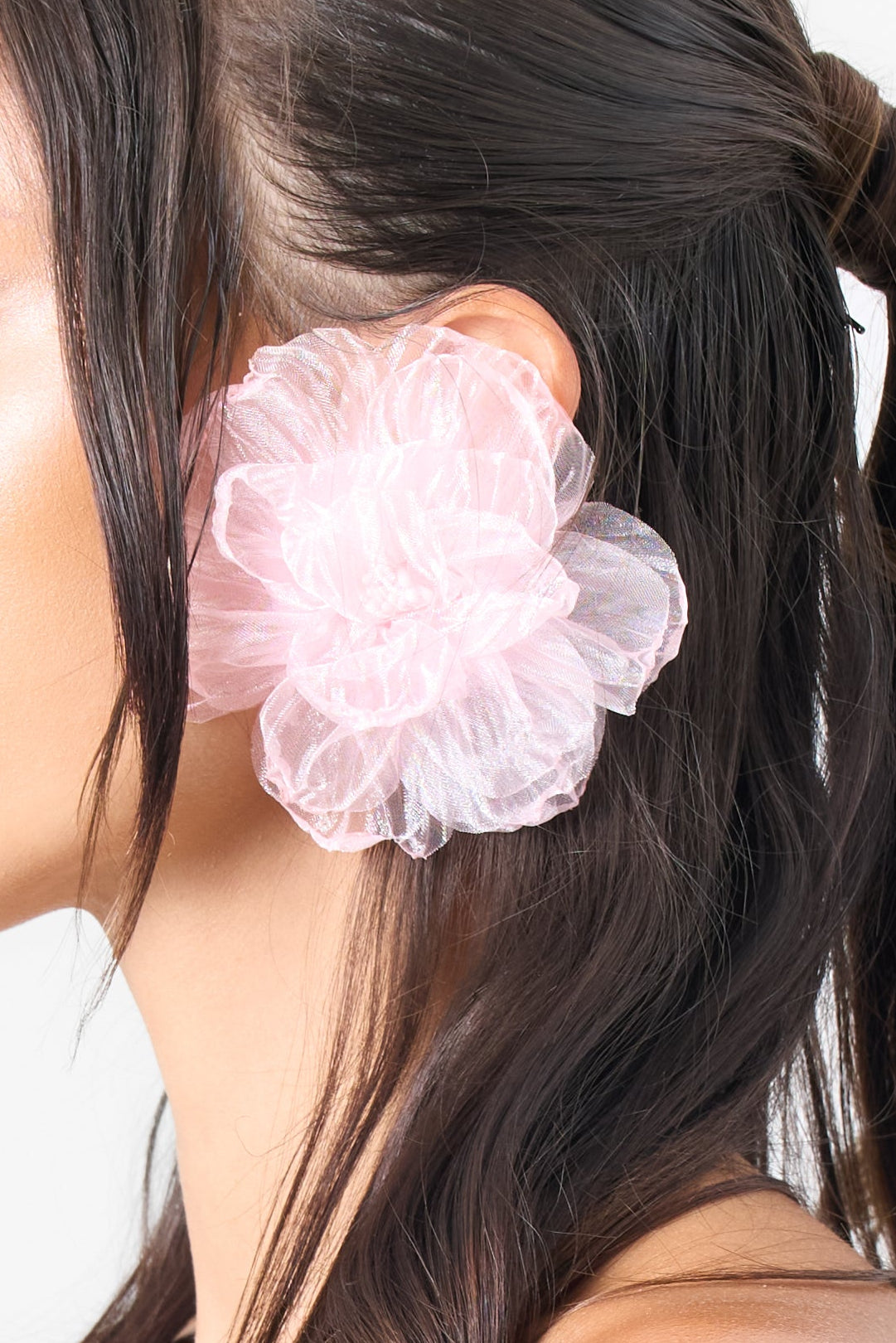 Organza Rosette Earring in Pink