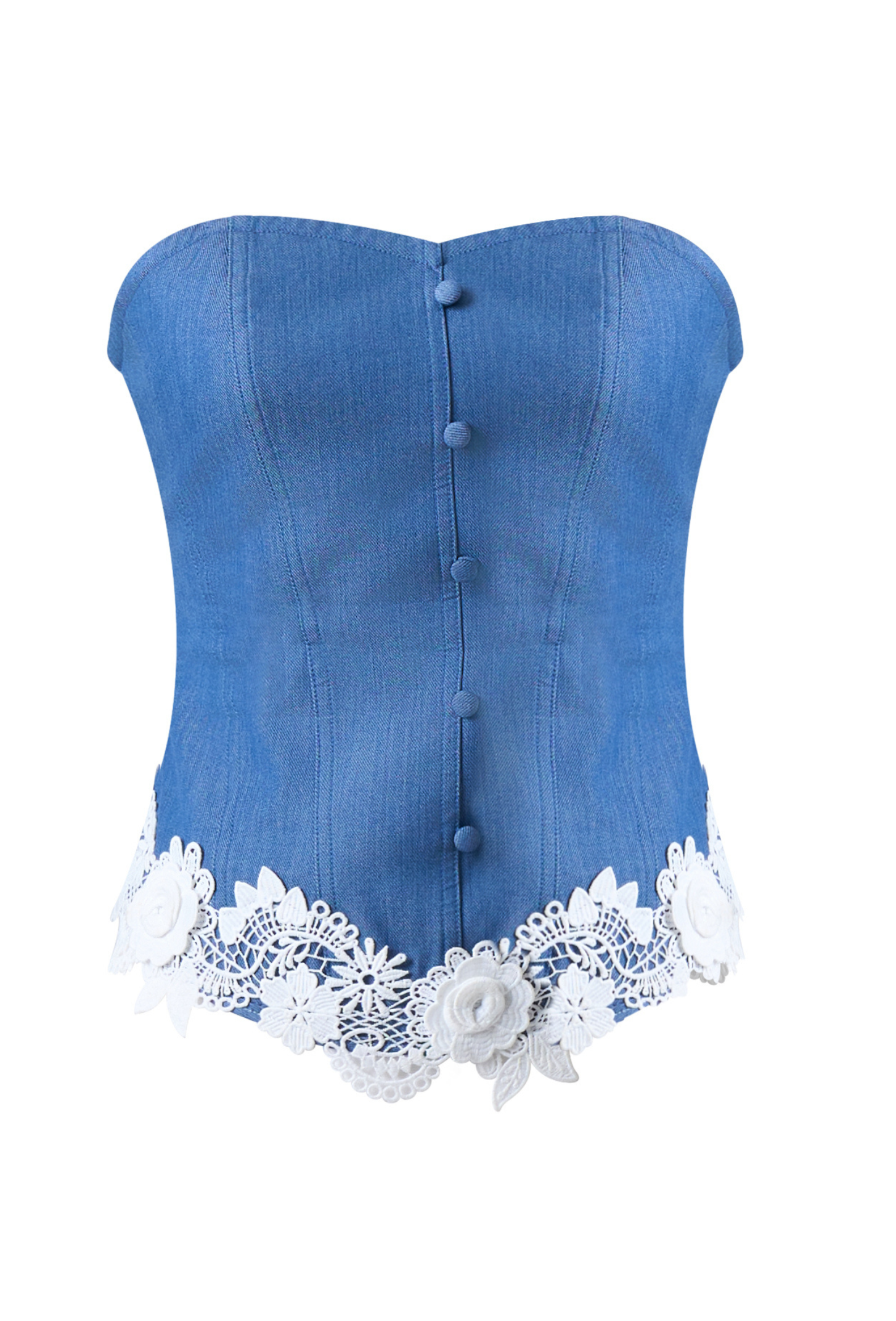 SONJA Strapless Denim Corset Top in Blue