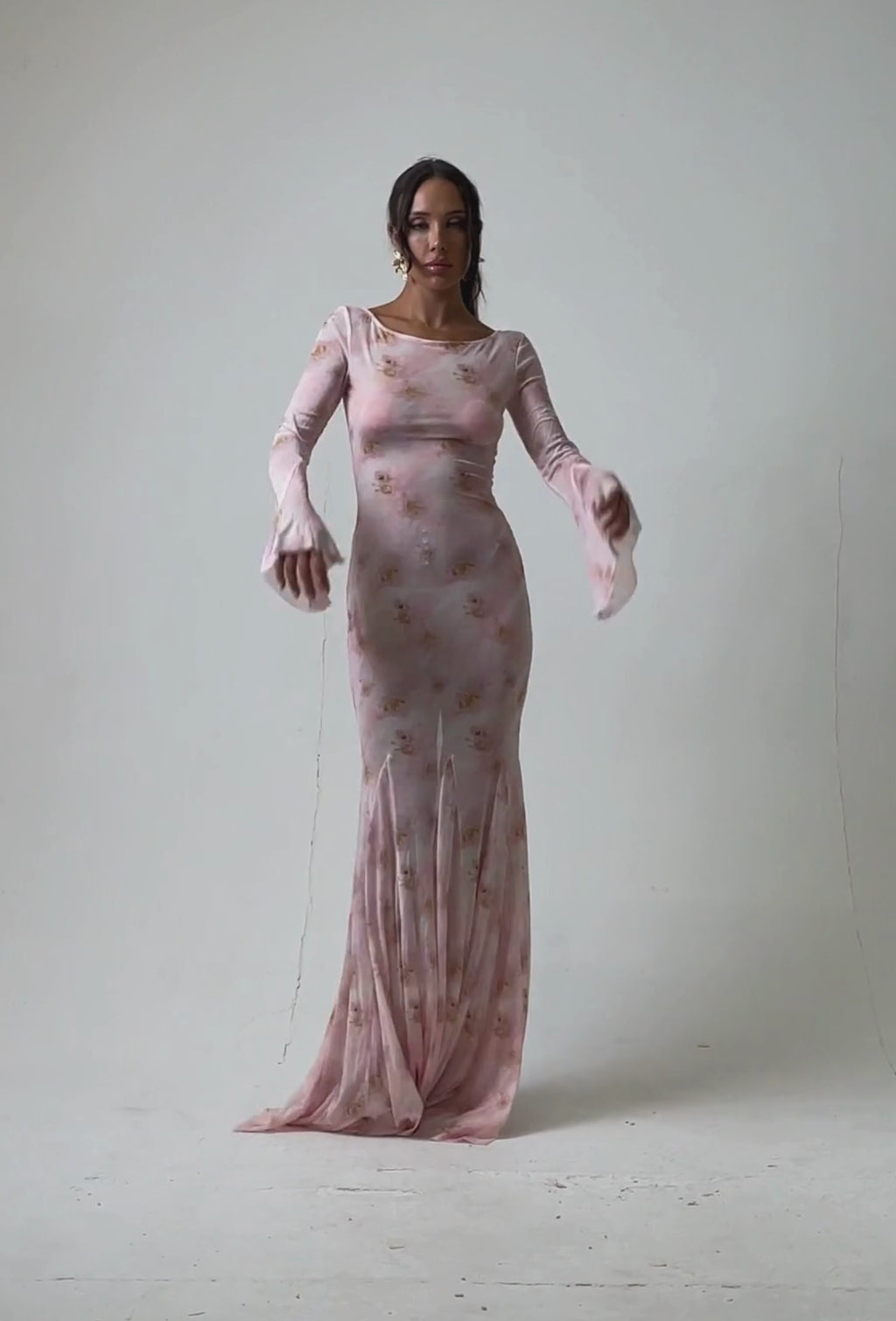 Floral Mesh Maxi Dress in Pink
